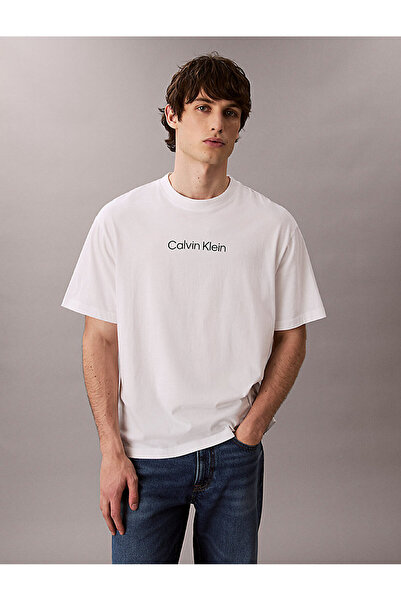 Calvin Klein Men's Regular Fit Round Neck Cotton Logo Detailed Short Sleeve W...
