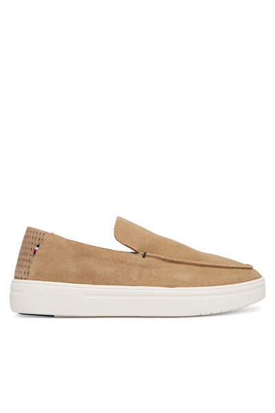 Tommy Hilfiger Men's Brand Logoed Khaki Loafer Shoes Suitable for Daily Use