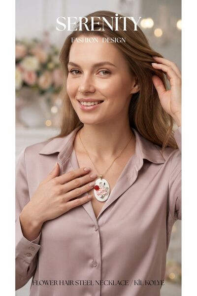 Serenity Wildflower Motif Polymer Clay Steel Necklace