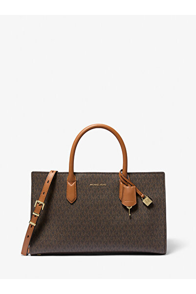 Michael Kors Women's Brand Logo Printed Adjustable Shoulder Strap with Gold A...