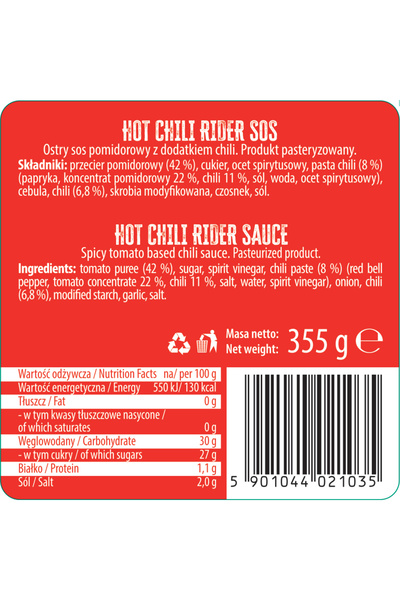 Roleski Sos picant Hot Chili, Fara conservanti, 355g