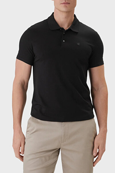 Calvin Klein Men's Regular Fit Logo Printed Short Sleeve Cotton Black Polo Ne...