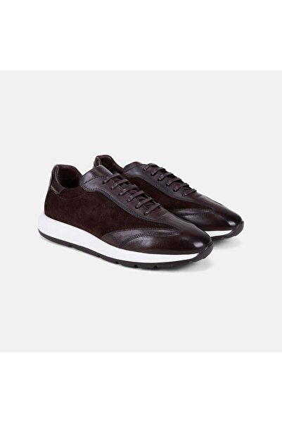 Desa Men's Bitter Brown Lace-Up Leather Sneaker with Suede Detail