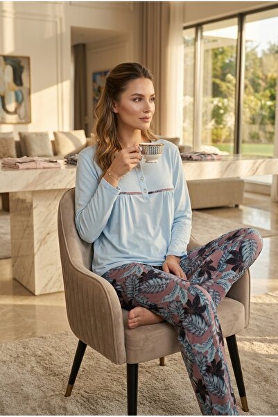 big mama Women's Long Sleeve Pajama Set, Plus Size, Relaxed Fit Buttoned Home...