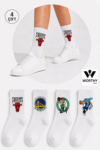 WORTHY SOCKS Cotton Basketball Patterned Sports College Socks 4-Pack
