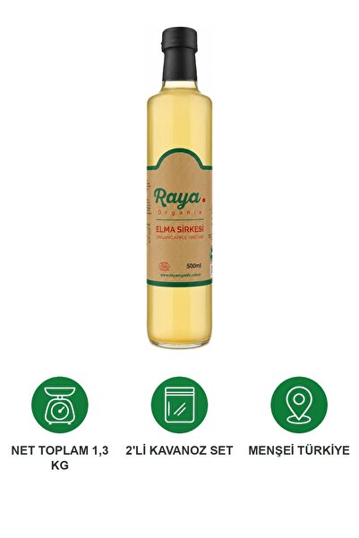 RAYA Organik Elma Sirkesi 500 ml Doğal Fermente Katkısız Koruyucusuz Cam Şişe