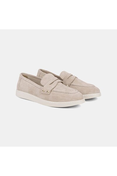 Desa Women's Beige Studded Detailed Suede Loafer