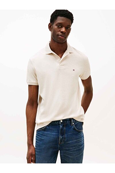 Tommy Hilfiger Erkek Marka Logolu Günlük Kullanıma Uygun Bej Polo Yaka T-Shirt