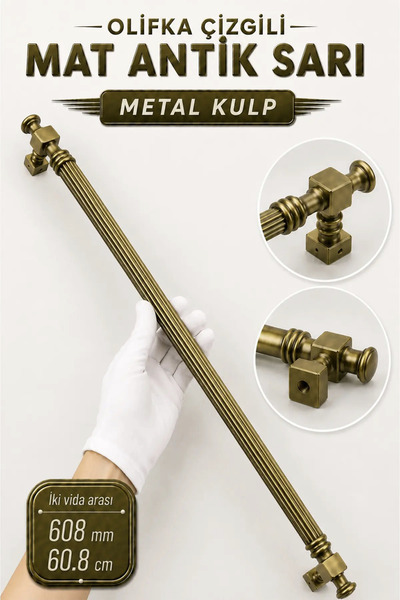 Badem10 Olifka Çizgili Mat Antik Sarı 608mm 60.8cm Metal Kulp Mobilya Dolap Ç...