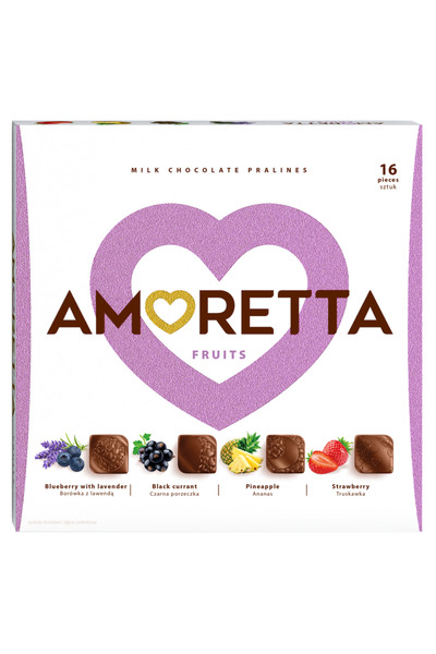 Mieszko Praline Amoretta, 109g, cu umpluturi de ananas, coacaze negre, capsun...