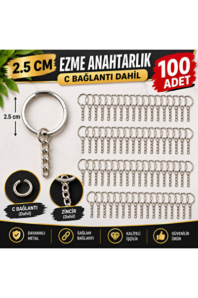 KREATİF HEDİYELİK Kreatif Hediyelik 100 Adet Zincirli 2,5  CM Ezme Anahtarlık...