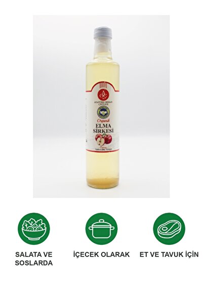 Atatürk Orman Çiftliği Organik Elma Sirkesi 500 ml Doğal Fermente Katkısız Koruyucusuz Cam Şişe