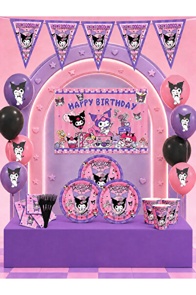 snowparty Kuromi Set of 16 Birthday Party Supplies Ornaments with Banner