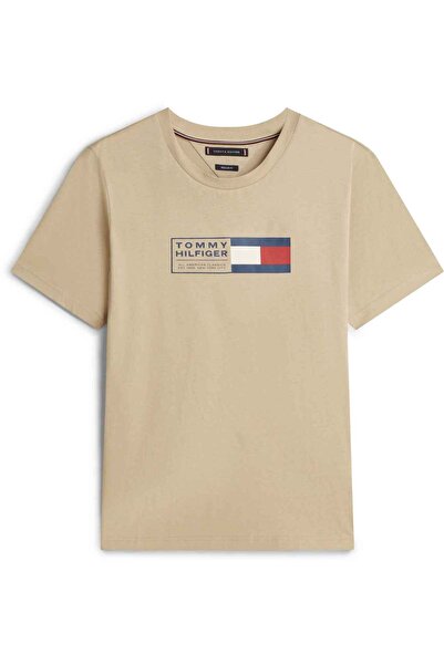 Tommy Hilfiger Erkek Marka Logolu Günlük Kullanıma Uygun Khaki T-Shirt