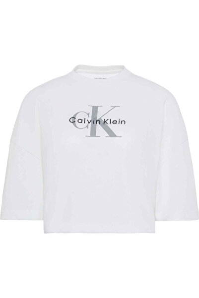 Calvin Klein Kısa Kollu Kutulu Kesim Kısa Monologo Kadın Beyaz T-shirt LV047F...