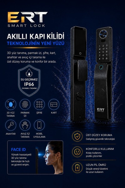 ERT SMART F-037 Akıllı Kapı kilidi - Yüz Tanıma - Parmak İzi-Avuç içi -Şifre-...