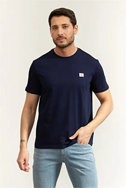Calvin Klein Men's Brand Logo T-Shirt in White-Navy Blue, Suitable for Daily Use