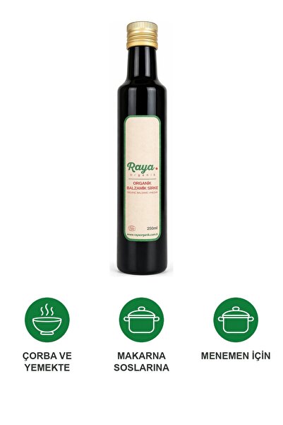 Raya Organik Organik Balzamik Sirke 250 ml Doğal Fermente Katkısız Koruyucusuz Cam Şişe