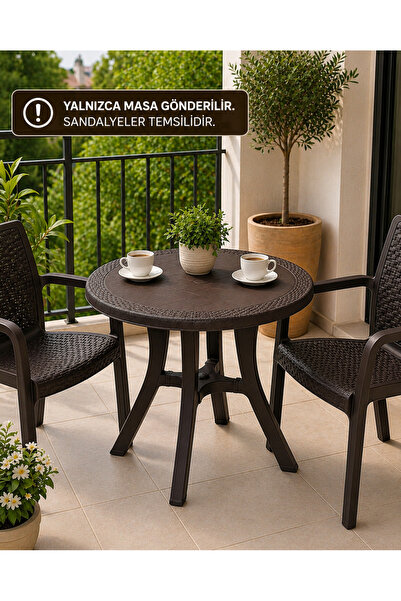 YOGNETIC Rattan Desenli, Dayanıklı Yuvarlak Bahçe & Balkon Masası – 80 CM