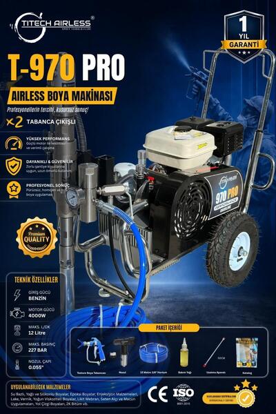 Titech Airless Sprey Teknolojileri T-970 PRO Benzinli Hidrolik Boya Makinası ...