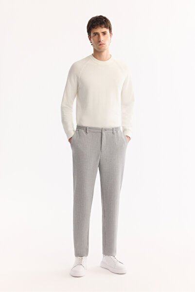 Avva Men's Gray Side Elastic Bi-Stretch Lightly Striped Slim Fit Trousers A52...