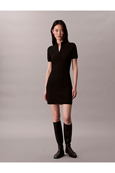 Calvin Klein Women's Brand Label Black Dress with Crew Neck and Short Sleeves...