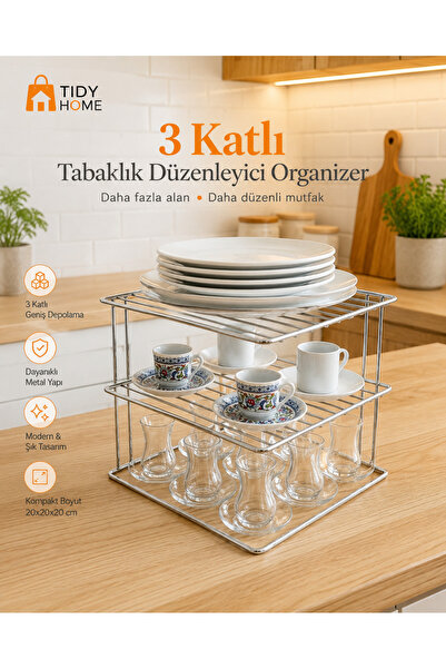 Tidy Home 3 katlı Tabaklık Metal Dolap içi Düzenleyici Organizer Tezgah Banyo...