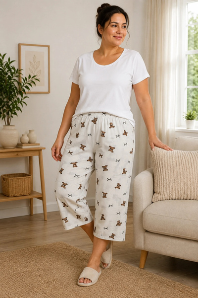 Erdenay Tekstil Patterned Combed Cotton Below Knee Plus Size Mother Women's C...
