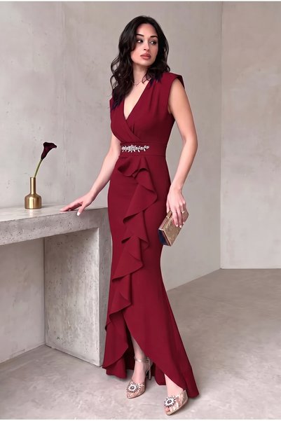 ALFUDO Moda Collection فستان سكوبا نسائي من قماش الكريب بأزرار على الجهتين بياقة وتنورة مكشكشة فستان سهرة أرجواني لحفلات التخرج والزفاف