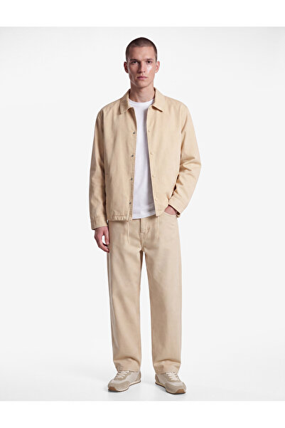 Koton Oversized Cotton Long Sleeve Classic Collar Jacket with Pocket Detail