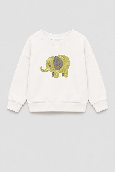 Monila Unisex Çocuk 3 İplik Kumaş Pamuklu Fil Baskılı Sweatshirt