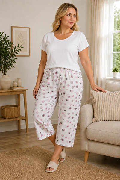 Erdenay Tekstil Patterned Combed Cotton Below Knee Plus Size Mother Women's C...