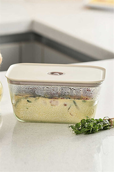 Prima Nova Fika Clik Rectangular Glass Storage Container 2600 ml - Beige