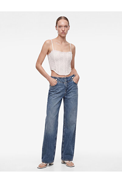 Koton Slim Fit İp Askılı Crop Dantel Korse Bluz