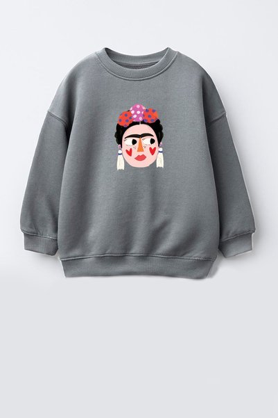 Monila Kız Çocuk 3 İplik Kumaş Pamuklu Frida Baskılı Sweatshirt