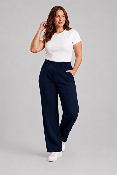 BANEGA Curve Wide Leg Pocket High Waist Striped Honeycomb Pattern Cool Basic ...