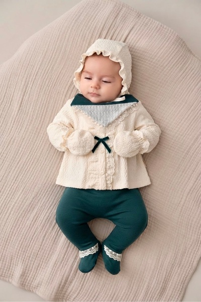 Sinem Çeyiz Minizyn 7078 Baby Girl Victoria Ecru Emerald Lace Newborn 5-Piece...