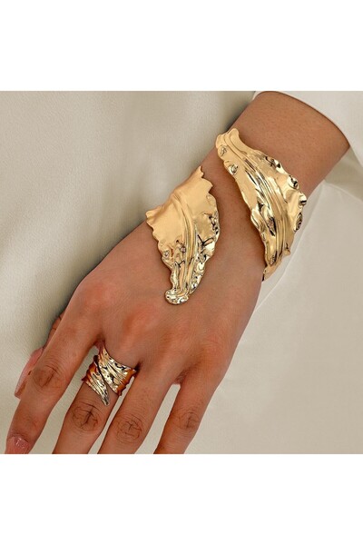 Choice BR25Y0487 Vintage Fashion Pleated Leaf Bracelet Spiral Opening Adjusta...