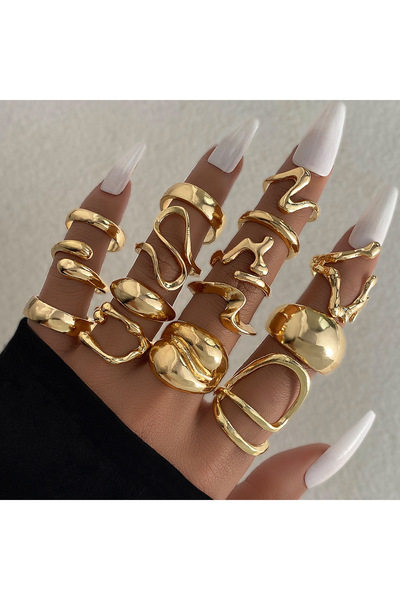 Choice J3023-1 15pcs/ Set Geometric Alloy Ring, Asymmetrical Hollow Decoratio...