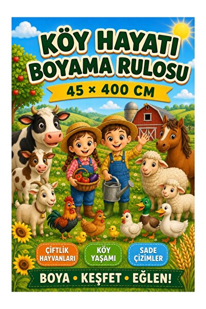 Haydi Dekor 45 cm Giant Village Life Painting Roll – 4 Meters Long Giant Pain...