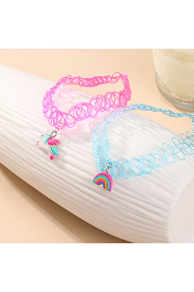 Choice Blue New Pony Rainbow Resin Pendant Elastic Necklace Popular Children'...
