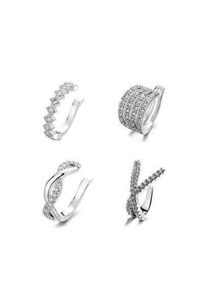 Choice silver A Girl 4Pcs/set Creative Silver Color Zirconia Clip on Earrings...