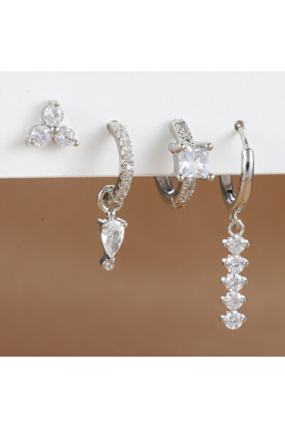 Choice 2-Silver-White-4pcs 4PCS Simple Crystal Zirconia Square Dangle Earring...