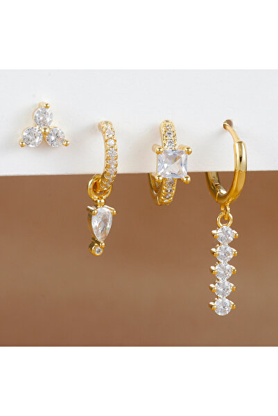 Choice 2-Gold-White-4pcs 4PCS Simple Crystal Zirconia Square Dangle Earrings ...