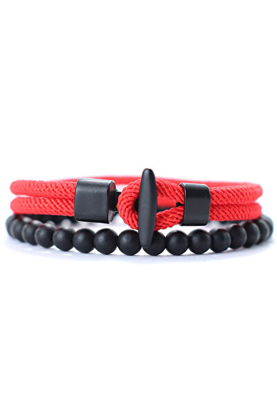 Choice red 2Pcs Onyx Stone Nylon Rope Bracelet Set Men Handmade Bistratal 6mm...