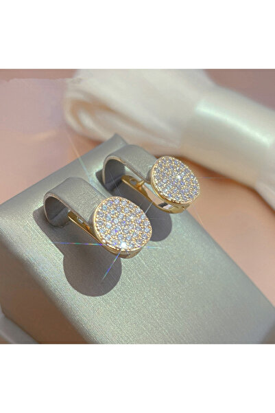 Choice E2493 Huitan Dazzling Round Disc Hoop Earrings Full Paved CZ Bling Bli...