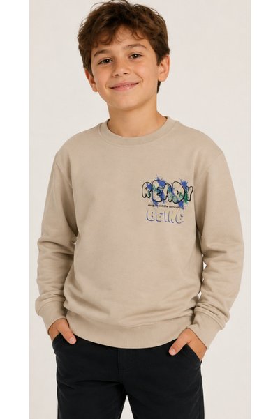 İrem Çocuk Giyim Boy's Beige Sweatshirt with the Words'Ready Being' Written o...