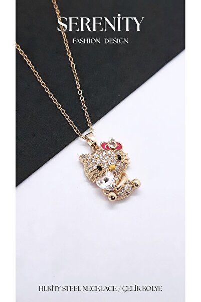 Serenity Enameled Hello Kitty Steel Necklace with Ears