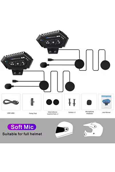 Choice 2Pcs Soft 1/2Pcs Bt12B Motorcycle Helmet 1000Mah 500M Intercom Headset...