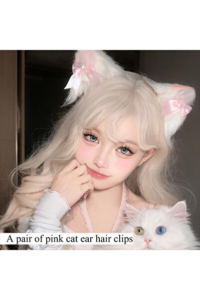 Choice Pink Cute Versatile LENNIK Hair Clips, Blue Plush Cat Ear Material, Co...